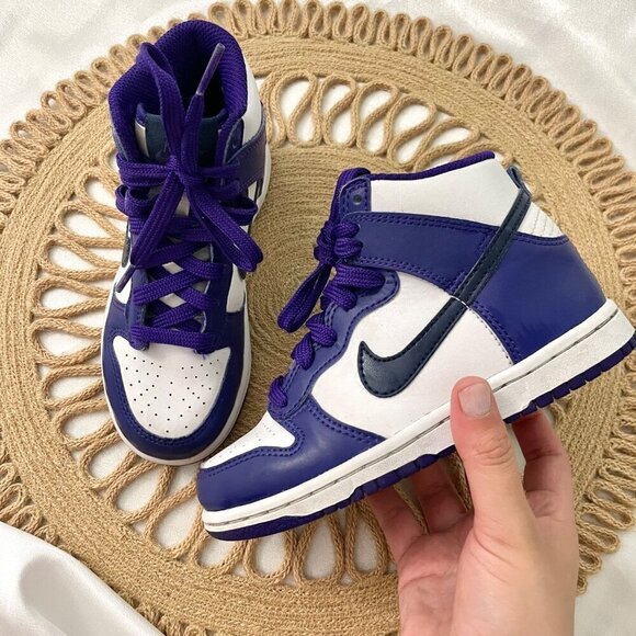 Nike Dunk High GS White Midnight Navy Kids Sneakers Size 12C